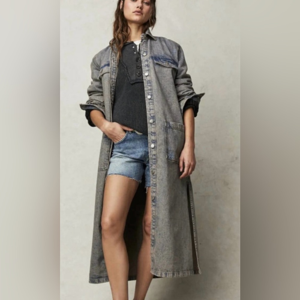 Free People Anna Lou Denim Duster NWOT Small - Picture 2 of 15